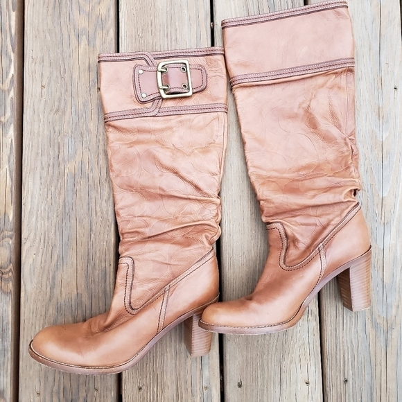 Coach Meredith Signature Soft Leather Heeled Boots Italy 7 VGUC - Picture 4 of 16